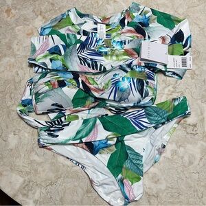 La Blanca Matching Bikini & Swim Shirt In The Moment Tropical Design Sz 12/L NWT